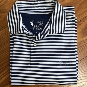FG Tech men’s golf athletic stretch polo shirt, navy with white stripes s/s M